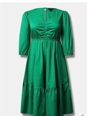 Women’s Torrid Midi Poplin Tiered Dress Size 1 Green